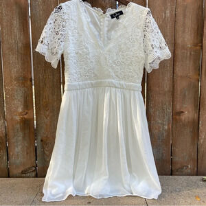 Lulu's White Lace & Chiffon Short Dress
